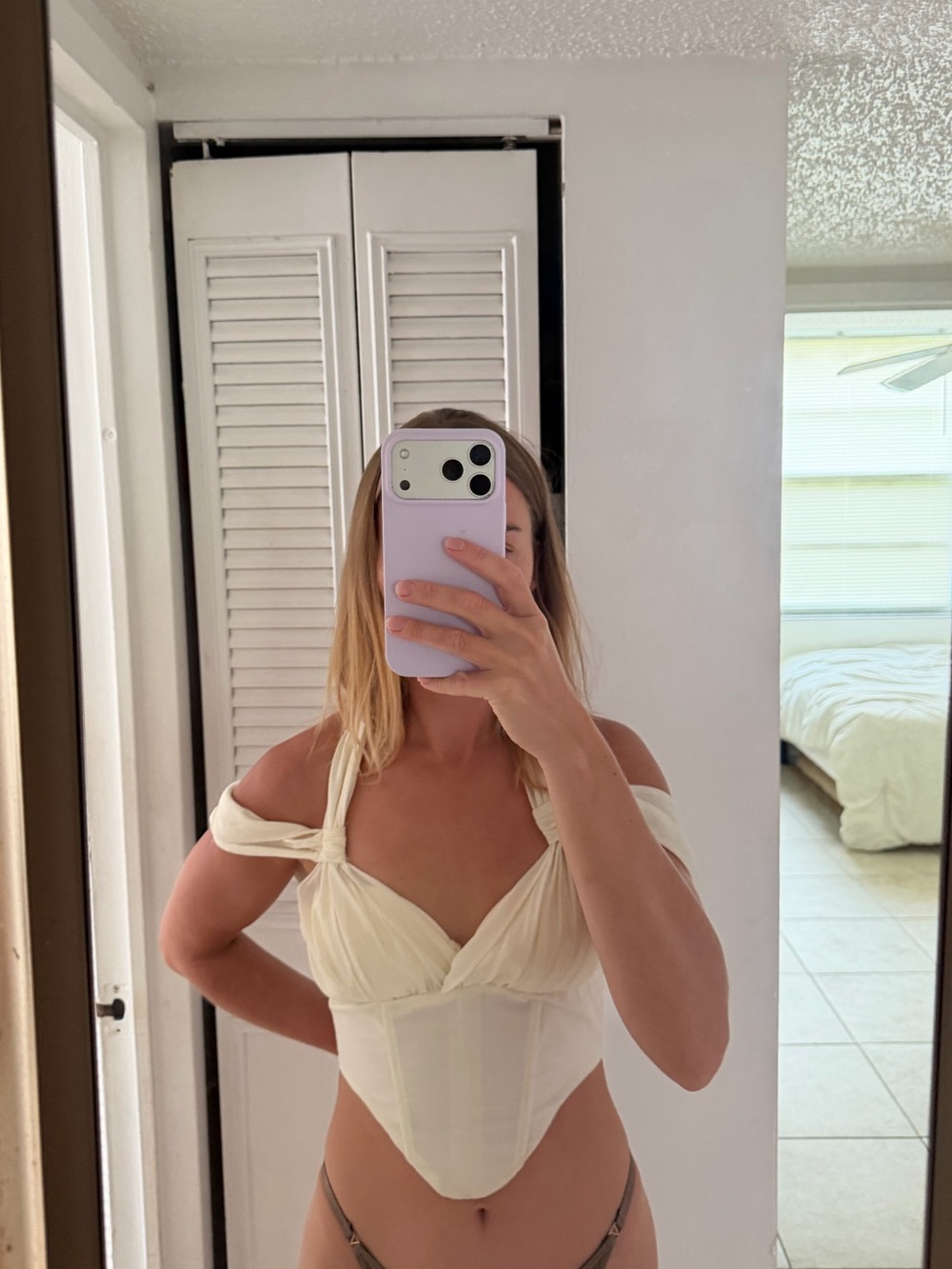 Oh Polly Cream Off-Shoulder Corset Top with Sweetheart Neckline